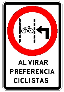 Señal Preferencia ciclistas al virar izquierda