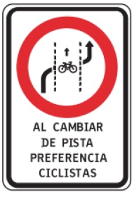 Señal Preferencia ciclistas al cambiar de pista