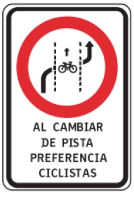 Señal Preferencia ciclistas al cambiar de pista