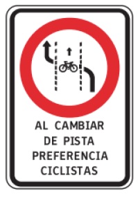 Señal Preferencia ciclistas al cambiar de pista